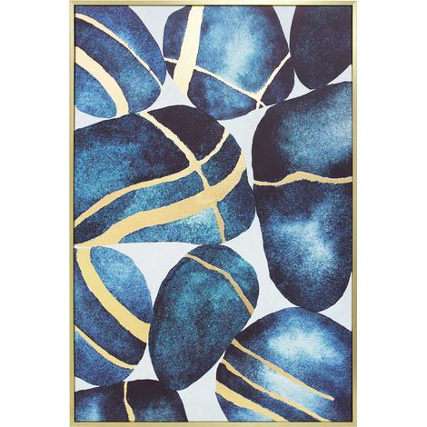 Lienzo con un diseño abstracto en tonos de azules y dorados, con un marco dorado 92x62cm (1/5)