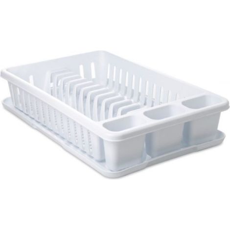 Escurreplatos de plástico 42x27cm con bandeja color blanco (1/3)