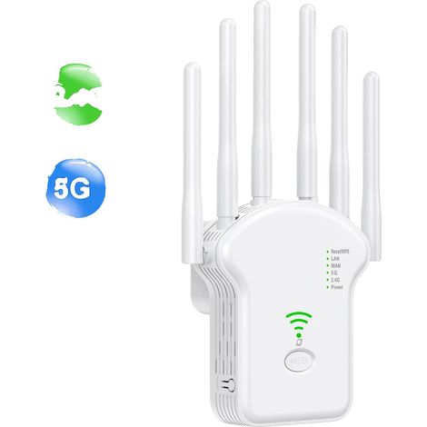 Repetidor WiFi, doble banda, cobertura mejorada, 2.4G 5G 1200M Blanco (1/2)