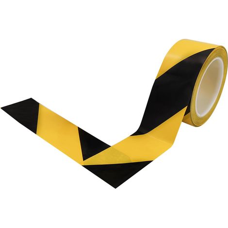 Ruban de signalisation de danger en PVC, 4,8 cm x 30 m, noir à bandes jaunes, pour murs, sols et tuyaux (1/5)
