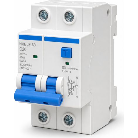 Disjoncteur différentiel 2P 20A courbe C 6kA EN61009