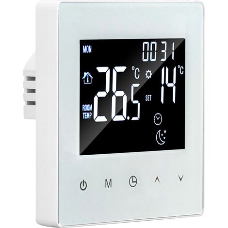 Programmierbarer digitaler Thermostat mit LCD-Display und 3-Meter-Sonde für elektrische Fußbodenheizung in Wohnhäusern, Hotels und Büros, AC 90–240 V, weiß, ohne WLAN (1/5)