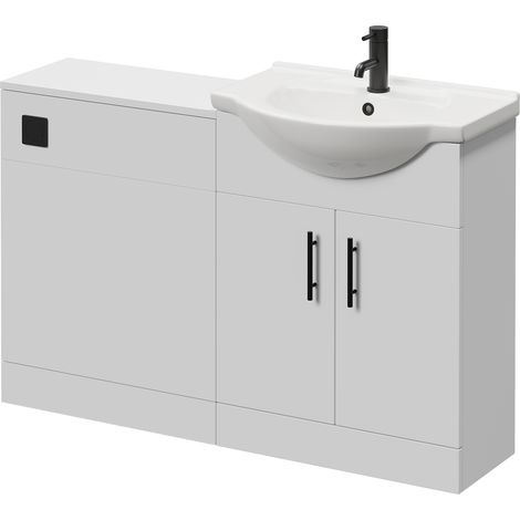 Alexander James Cento Gloss White 1250mm 2 Door Vanity Unit Toilet Suite - 1250mm - Matt Black 96mm Knurled Bar HandleWithout James Toilet Pan
