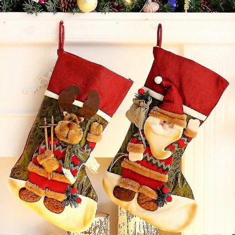 Chaussette de Noël, 47 cm (18,5 po) - Grande chaussette classique avec Père Noël, bonhomme de neige et renne - Décorations pour les fêtes de Noël en famille (1/2)