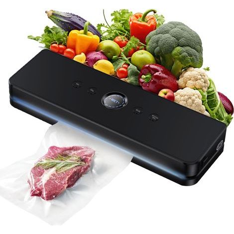 Machine à emballer sous vide 5 en 1 pour aliments, avec 10 sacs sous vide, compagnon sous vide, machine à emballer sous vide professionnelle pour aliments secs et humides, noir (1/5)