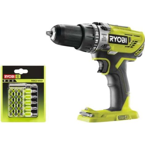 RYOBI Pack 18V OnePlus trapano a percussione R18PD3-0 - 21 Accessori per avvitare con cremagliere RAK21MSD.