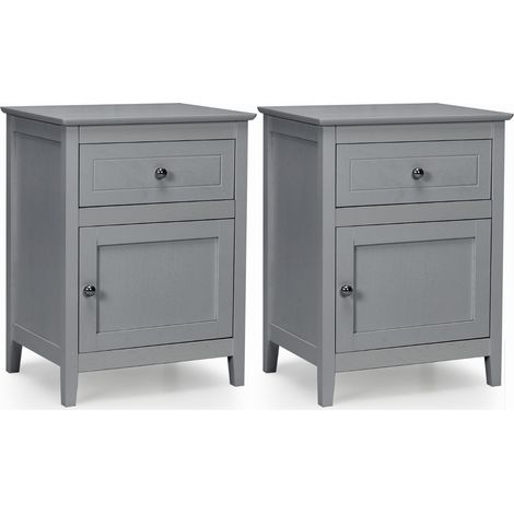 Set 2 comodini moderni a 2 livelli con superficie spaziosa, Tavolini con cassetto estraibile gambe in legno Grigio (1/4)