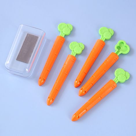 5 Stück Karotten-Verschlussclips, PP-Lebensmittelbeutelclips, Kühlschrankmagnete in Karottenform mit Aufbewahrungsbox (1/5)