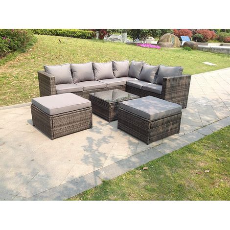 Fimous 8 Seater Grey Rattan Sofa Set Coffee Table Garden Furniture Outdoor (1/2)