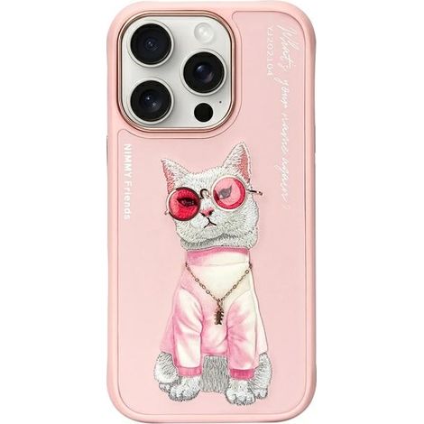 Funda rosa con diseño de gafas Nimmy y gato genial para iPhone 16 Pro Max (1/5)