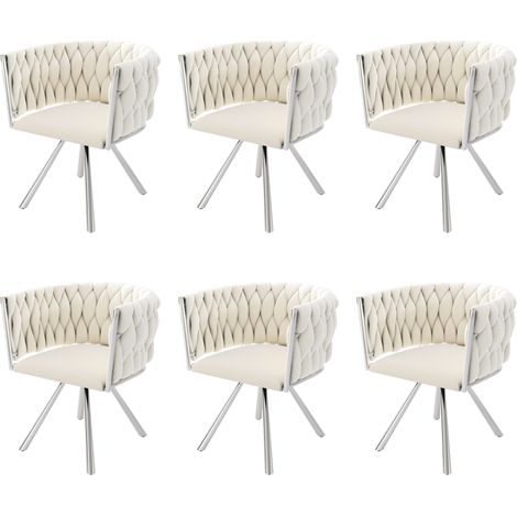 Silla de comedor giratoria de terciopelo beige y plata, 6 unidades, patas metálicas (1/5)