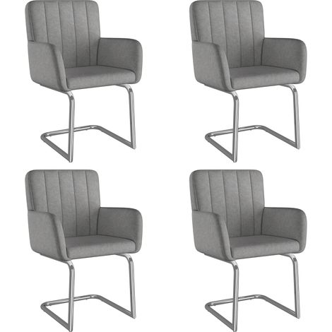 CAIziLot de 4 chaises de salle à manger à rayures verticales, fauteuil rembourré avec pieds en métal en zigzag, chaise lounge, chaise de salon, similicuir, gris (old sku:N634P203884G) (1/5)