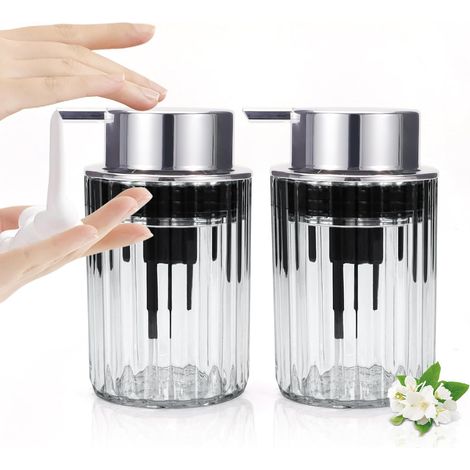 Lot de 2 distributeurs savon mousse, acrylique transparent, pompe argentée, pour salle de bain, cuisine (1/5)