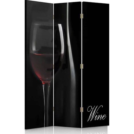 Paravent Élégance Vinicole - Séparateur d'Espace 3 Panneaux - 110 x 180 cm - 1 face déco, 1 face noir