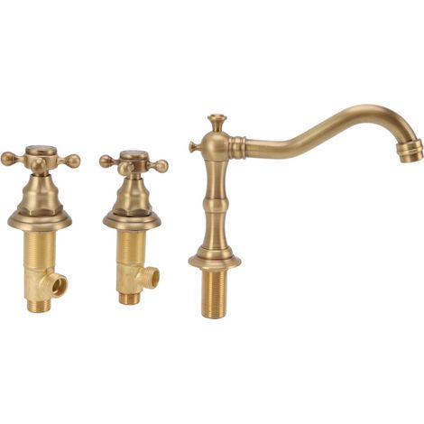 Grifo de lavabo de cobre de dos manijas, antifugas y resistente a la corrosión, rosca G1/2, tres orificios, estilo antiguo. (1/5)