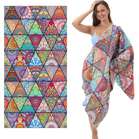 Serviette de plage double face en velours, serviette de sport imprimée en microfibre, serviette de bain absorbante (1/4)