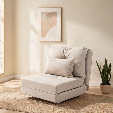 Canapé convertible beige en lin 60 x 80 x 56 cm (1/5)