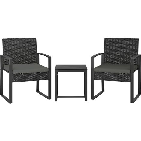 Conjunto de jardín de 3 piezas 55x58x76 cm en poliratán gris oscuro para balcón – MEUBLIV (1/5)