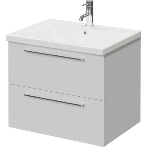 Napoli 460 Gloss Grey Pearl 600mm Wall Mounted 2 Drawer Vanity Unit with Glide Basin - 600mm - Chrome 320mm Handle
