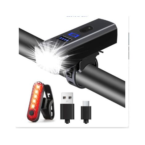 Iluminación para bicicleta, recargable, faro delantero, recargable por USB, resistente al agua IP65, iluminación LED para bicicleta con foco y luz de inundación. (1/5)