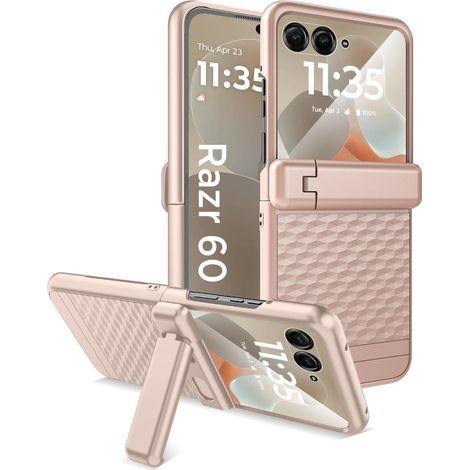 Custodia per Motorola Razr 70 Ultra / 60 Ultra, custodia in PC con supporto, con vetro, oro (1/5)