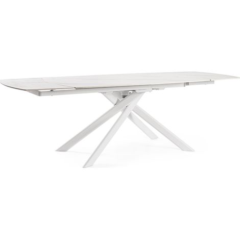 Tavolo allungabile "Joakim" in grés porcellanato e legno mango 160-240x90 -Bianco