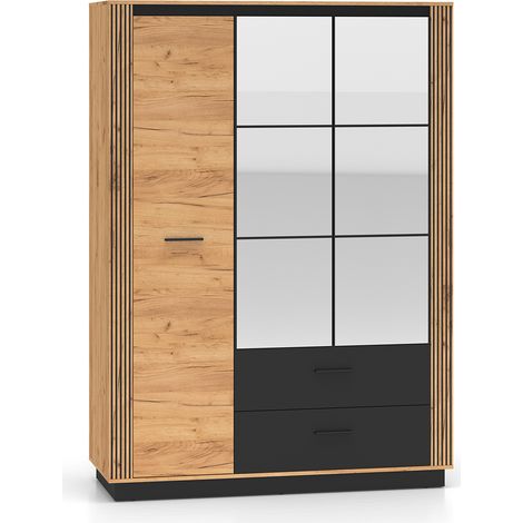 Armario 3 puertas 2 cajones Solal Madera y Negro (1/4)