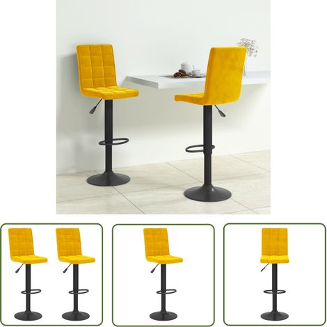 The Living Store Tabourets de bar lot de 2 jaune moutarde velours - Tabouret De Bar - Chaise De Comptoir - Fauteuil De Bar - Tabourets De Bar - Meubles De Salon (1/5)