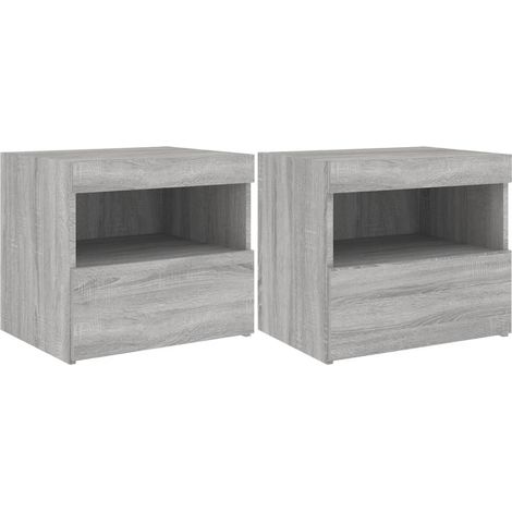 Set di 2 comodini con luci LED e cassetto 50 x 40 x 45 cm in legno ingegnerizzato grigio DEC035943