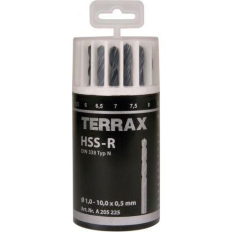 terrax-a205225-juego de 19 brocas din 338 tipo n hss laminadas