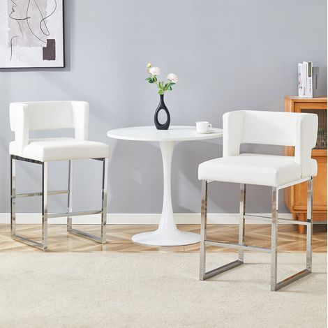 Set di 2 sgabelli da bar nordici bianchi con schienale, seduta PU, 91,4 cm DESVIAE (1/5)