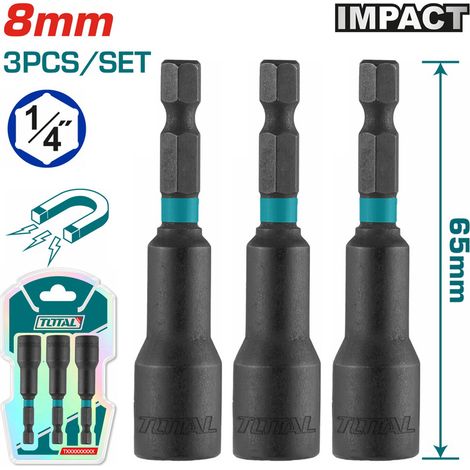 SET 3 PORTABUSSOLE INSERTO 1/4" ESAGONALE 8mm CON CALAMITA MAGNETICA TOTAL