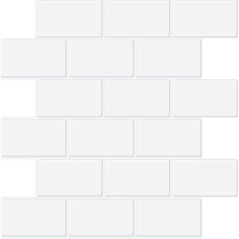 Crédence adhésive pour cuisine et salle de bain, carrelage adhésif imitation carrelage blanc, carrelage mural adhésif imperméable en PVC 3D Metro, 4 pièces (blanc, 5 feuilles) (1/5)