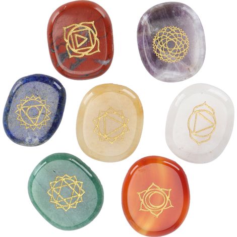 Pierres de Chakra Naturelles pour la Méditation, Set de 7 Cristaux avec Poche de Transport (1/5)