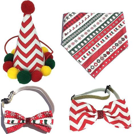 Ensemble de 4 pièces pour chien : chapeau, nœud papillon et serviette anti-salive, idéal pour les fêtes et déguisements de Noël.