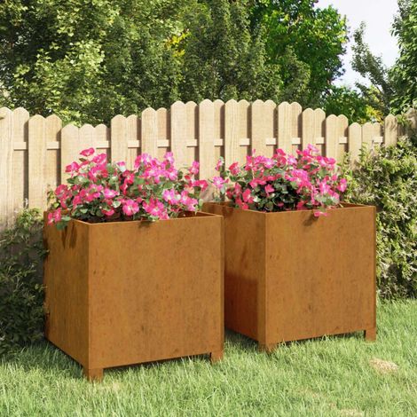 Lot de 2 Jardinières Acier Corten Avec Pieds 42 X 40 X 43 cm. Aspect Rouille, Très tendance. Jardin, Patio, Balcon (1/5)