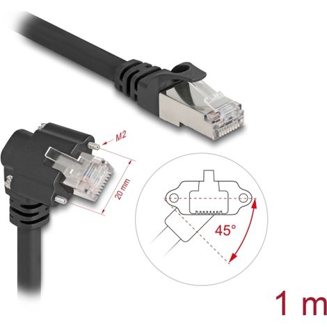 Delock Cable de cÃ¡mara GigE RJ45 macho 45Â° girado y con Ã¡ngulo de 90Â° con tornillos a RJ45 macho Cat.6 S/FTP 1 m negro