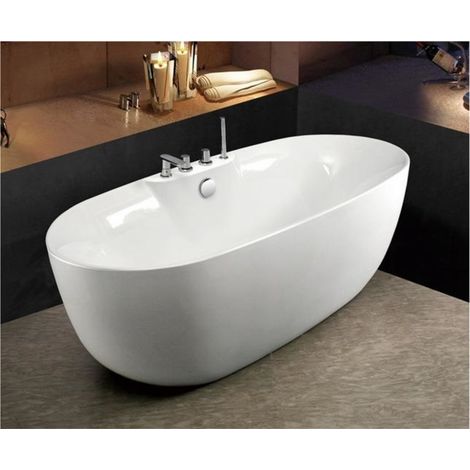 Sanitaire – Baignoire îlot autoportante 170x80 cm – Acrylique renforcé en fibre de verre – Robinetterie chromée intégrée – Design ergonomique