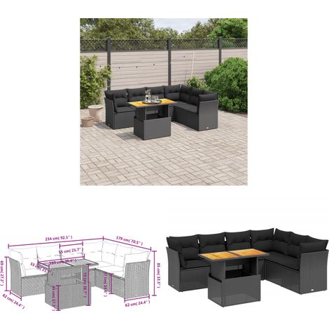 Salon de jardin 7 pcs avec coussins noir résine tressée - Ensemble Salon De Jardin - Salon De Jardin Extérieur - Meuble De Jardin - Canapé Jardin - Table Basse Jardin - Home & Living (1/3)