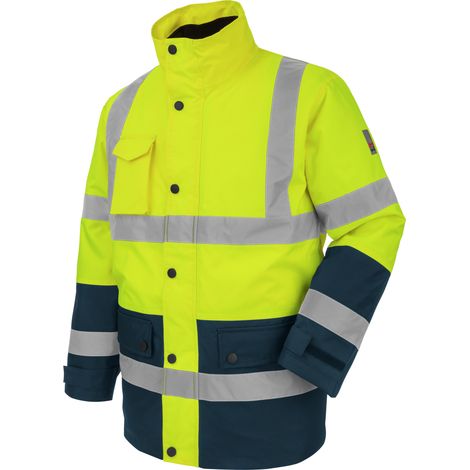 Würth Modyf – Parka de travail haute-visibilité 4 en 1 jaune/marine S – Norme EPI EN ISO 20471 classe 2 – Gilet intérieur amovible – Poignets élastiqués (1/5)