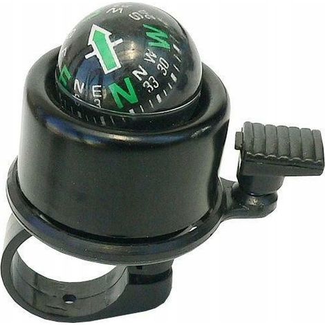 Sonnette de vélo avec boussole, noire, fixation universelle (1/2)