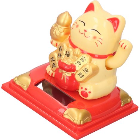 Fröhlich winkende Solarkatze, Glücksbringer, Kätzchen, Dekoration, Symbol für Wohlstand, für Büro, Restaurant, Auto, Typ 335B, Gelb (1/5)