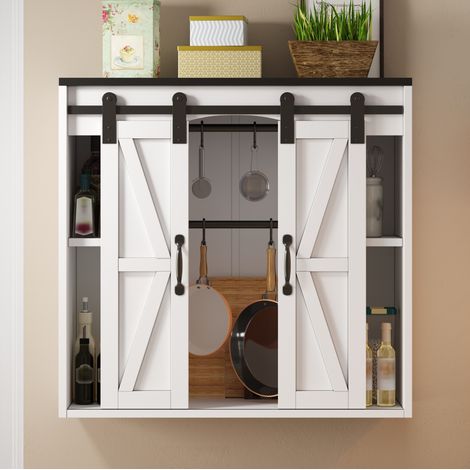 Armario de pared de cocina con 2 puertas correderas y estantes ajustables, 80 x 31 x 76 cm HAVRYA (1/5)
