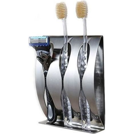 Porte-Brosse à Dents - Auto-Adhésif - Acier Inoxydable - Mural - Contemporain - Argent (1/4)
