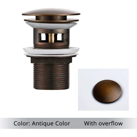 (Antique Color-1) Bathroom Bath Pop Up Drain Stopper Rose Gold Polished Anti-Corrosion Durable With OverFlow Hole Basin Sewer Plug (1/4)