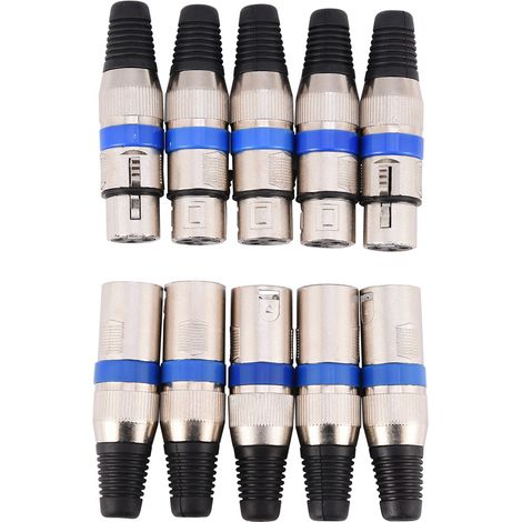 Lot de 5 Paires Connecteurs XLR 3 Broches – Mâle/Femelle pour Microphone/Audio – Blindés Professionnels