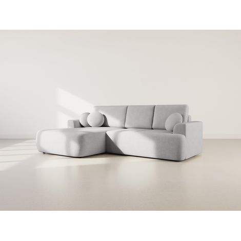 Candela - ecksofa links 4-sitzer - schlaffunktion und bettkasten - aus bouclé-stoff - grau