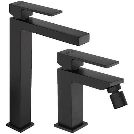 Set Rubinetti Jacuzzi per lavabo alto e bidet senza scarico serie Twinkle YO nero opaco (1/5)