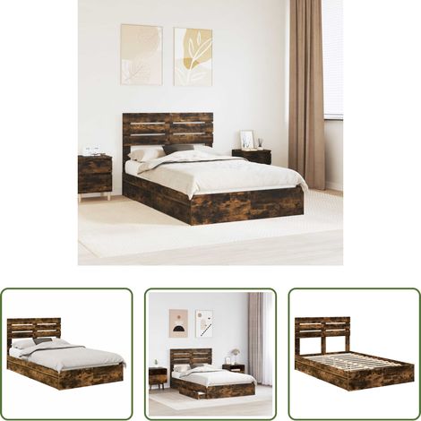 Stauraumbett - Aufbewahrungsbett Geräucherte Eiche 135 x 190 cm Holzwerkstoff (1/5)