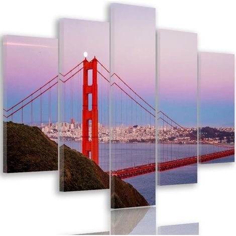 Quadri Quadro 5 pezzi Stampa su tela Ponte del Golden Gate - 200x100 (1/5)